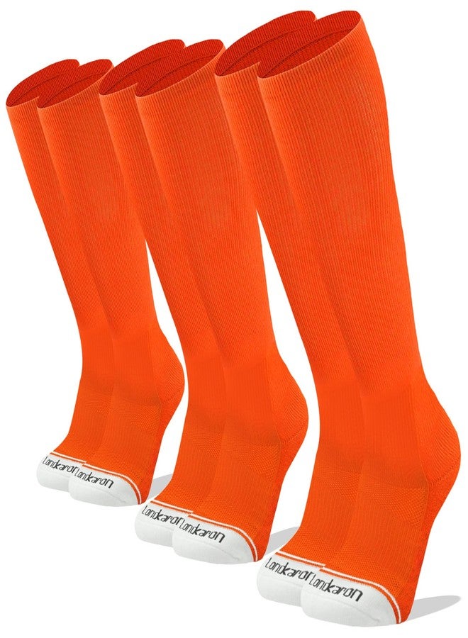Londkaron Youth Performance Baseball & Softball Socks (3 Pairs) over the Calf (Large, Orange/White) - Image 1